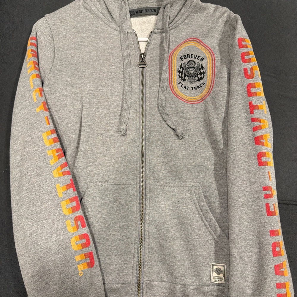 Harley-Davidson Light Gray Hoodie with Colorful Sleeve Accents